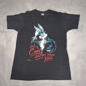 Vintage Bugs Bunny 90' Shirt Mens Large Fruit Of The Loom Black‎ Cotton USA Made